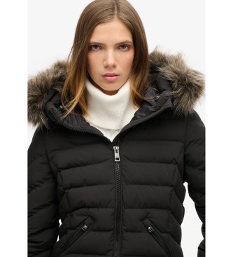 Superdry Fuji Kunstfell Kapuze wattierte Jacke schwarz