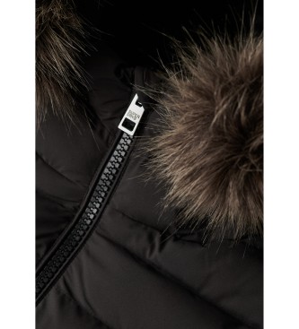 Superdry Fuji Kunstfell Kapuze wattierte Jacke schwarz