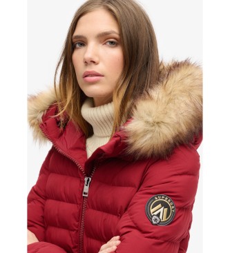 Superdry Gewatteerde jas van imitatiebont met capuchon Fuji rood