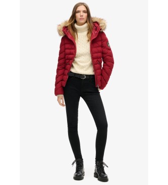 Superdry Gewatteerde jas van imitatiebont met capuchon Fuji rood