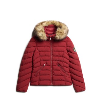 Superdry Gewatteerde jas van imitatiebont met capuchon Fuji rood