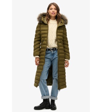 Superdry Dolga jakna s kapuco iz umetnega krzna Fuji green