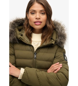 Superdry Dolga jakna s kapuco iz umetnega krzna Fuji green