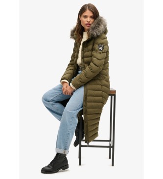 Superdry Dolga jakna s kapuco iz umetnega krzna Fuji green