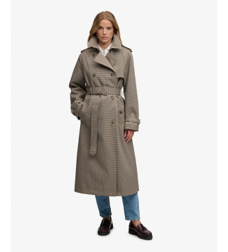 Superdry Bruine gabardine met micro-hahnenfußruitjes