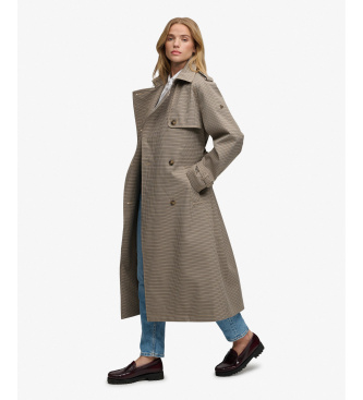 Superdry Bruine gabardine met micro-hahnenfußruitjes