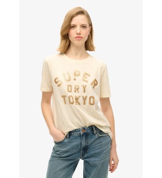 Superdry Camiseta purpurina beige