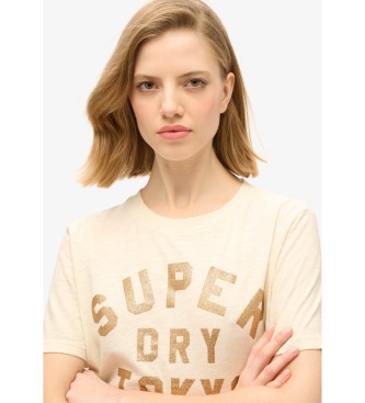 Superdry Majica z bleščicami v bež barvi