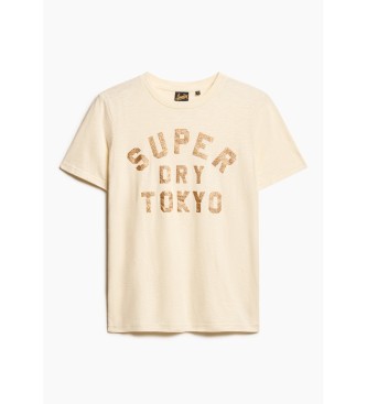 Superdry T-shirt bege com brilhantes