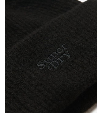 Superdry Schwarze Mtze aus weichem Rippenstrick