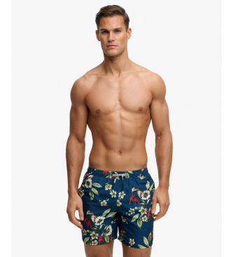 Superdry Costume da bagno con stampa hawaiana, taglia 16, blu navy