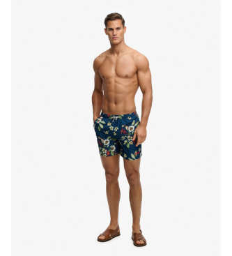Superdry Costume da bagno con stampa hawaiana, taglia 16, blu navy