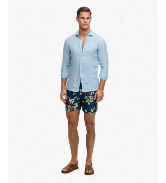 Superdry Costume da bagno con stampa hawaiana, taglia 16, blu navy