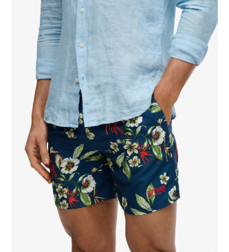 Superdry Costume da bagno con stampa hawaiana, taglia 16, blu navy