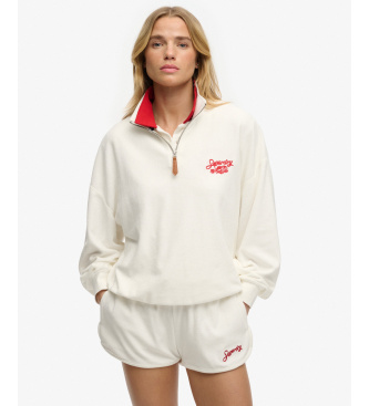 Superdry Felpa Heritage Terry con mezza zip, beige