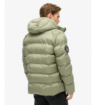 Superdry Graphic quilted hooded jacket with green City graphic