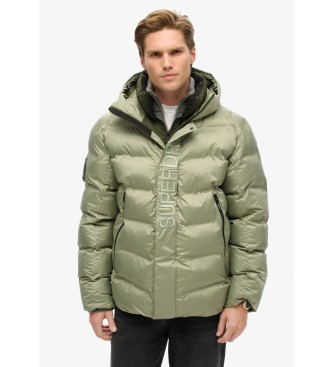 Superdry Graphic quilted hooded jacket with green City graphic