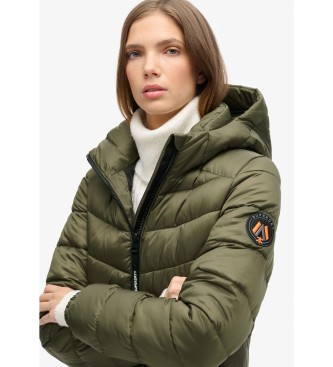 Superdry Fuji medium quilted hooded coat green