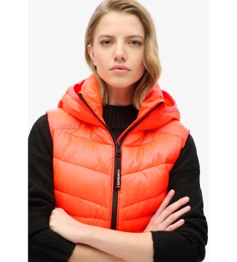 Superdry Pikowana kamizelka z kapturem Fuji Quilt koralowa