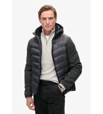 Superdry Hibridna pletena jakna s kapuco Storm grey