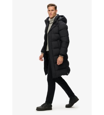 Superdry Long quilted jacket with hood black