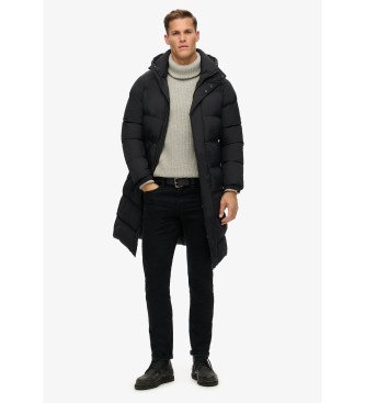 Superdry Long quilted jacket with hood black