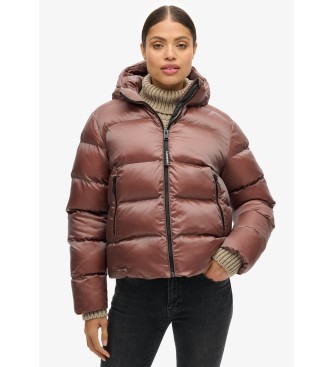 Superdry Luxe brun quiltad sportjacka med huva och huva