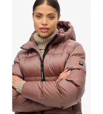 Superdry Luxe brown hooded quilted sports jacket with hood