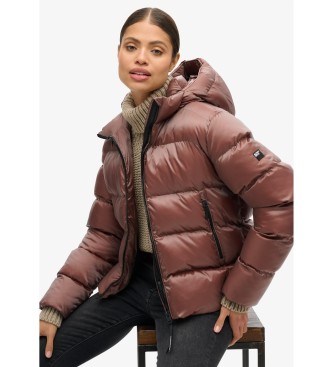 Superdry Luxe brun quiltad sportjacka med huva och huva