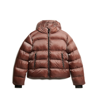 Superdry Luxe brun quiltad sportjacka med huva och huva