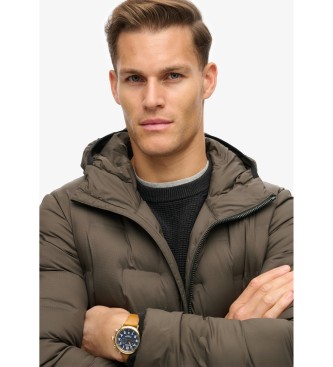 Superdry Brown quilted coat with hood