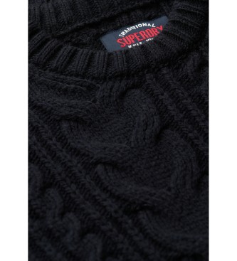 Superdry Navy Jacob plaited knitted pullover