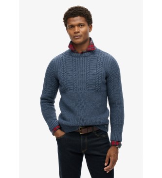 Superdry Blue Jacob plaited knitted jumper