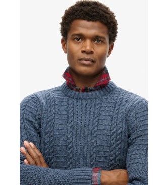 Superdry Blue Jacob plaited knitted jumper