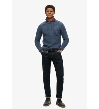 Superdry Blue Jacob plaited knitted jumper