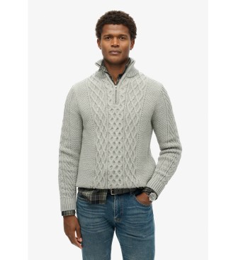 Superdry Geflochtener Strickpullover mit halbem Reiverschluss Jacob grau