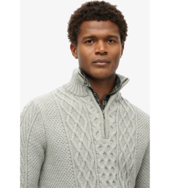 Superdry Geflochtener Strickpullover mit halbem Reiverschluss Jacob grau