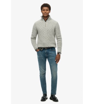 Superdry Camisola de malha entranada com meio fecho Jacob cinzento