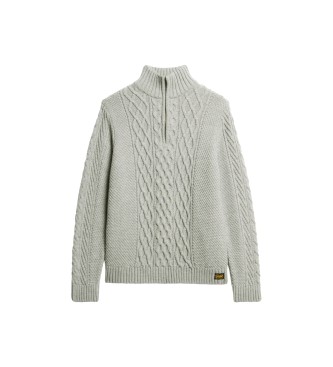 Superdry Pull en tricot tress demi-zip Jacob grey