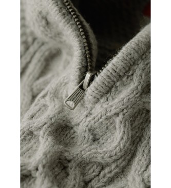 Superdry Geflochtener Strickpullover mit halbem Reiverschluss Jacob grau