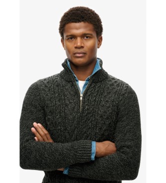 Superdry Half-zip braided knitted jumper Jacob black