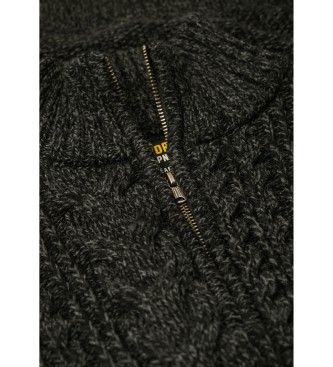 Superdry Zopfstrickpullover Jacob schwarz mit halbem Reiverschluss