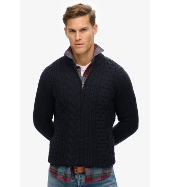 Superdry Geflochtener Strickpullover mit halbem Reiverschluss Jacob navy