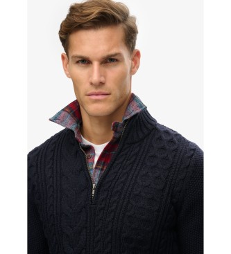 Superdry Pull en tricot tress demi-zip Jacob navy