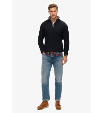 Superdry Sweter z dzianiny w warkocze do połowy zamka Jacob navy