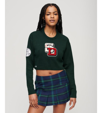 Superdry Varsity pulover s kratkim vratom zelena zelena