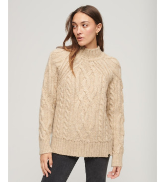 Superdry Pull  col roul en tricot beige en huit