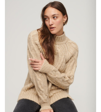 Superdry Pull  col roul en tricot beige en huit