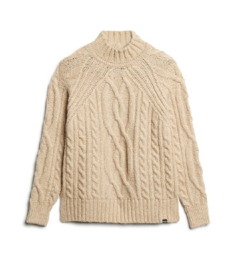 Superdry Pull  col roul en tricot beige en huit