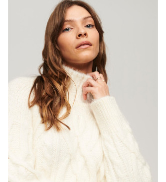 Superdry White knitted jumper with high neck in eights knitted fabric